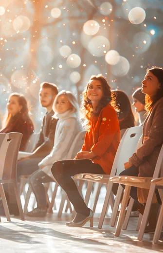 Гости на церемонии сидят на стульях